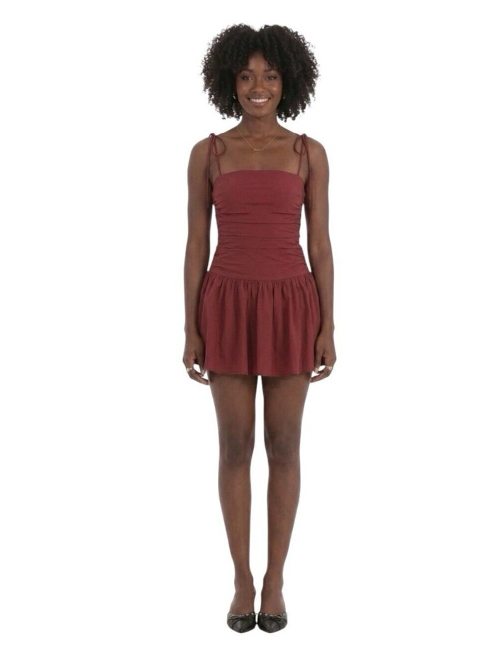 Lucy In The Sky Red Ruched Mini Dress Size L Tie Strap Fit & Flare Red